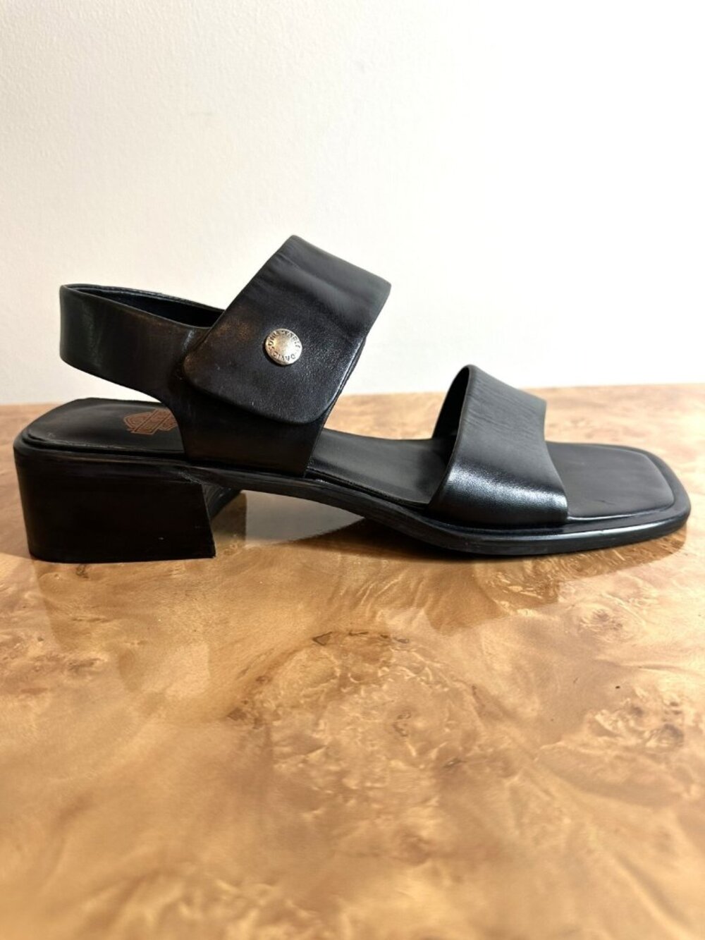 Harley-Davidson Black Leather Comfort Sandals Women's Size 8.5 Block Heel Moto